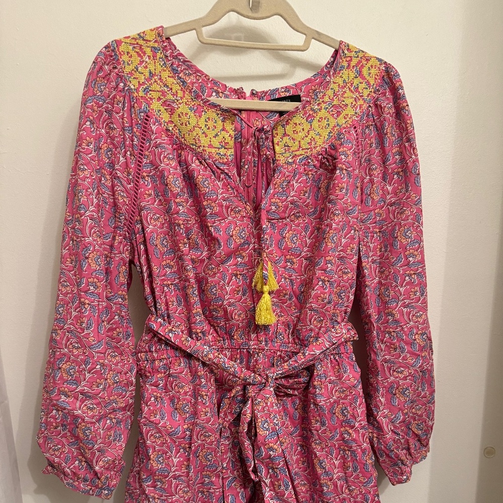 J. Crew Pink Romper with Embroidered Detailing